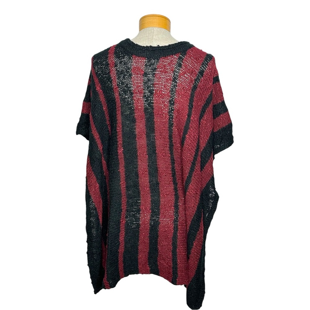 Easel Striped Open Knit Poncho Sweater Distressed Dolman Sleeve Boho Medium